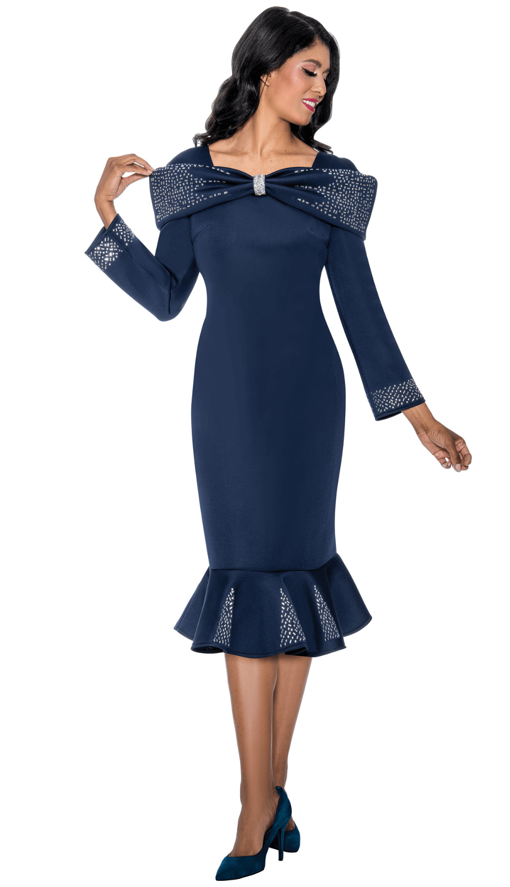 navy blue church dresses Dress By Nubiano 100101C-Navy Color:Light Navy Mermaid Black Prom Dresses This long sleeve wrap designer-shirtdress