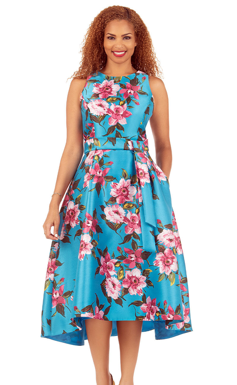 Giovanna Church Dress D1538-Turquoise/Flowers main image 0