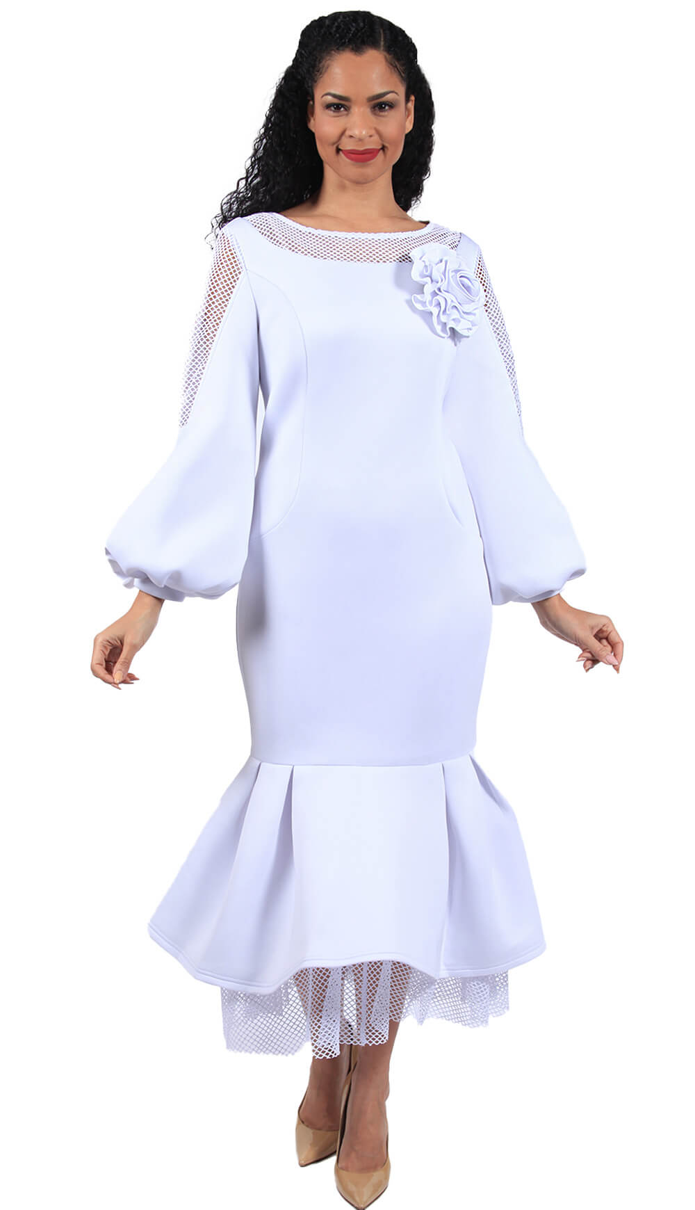 Diana Couture Church Dress 8659-White Diana Couture Church Dress 8659-White