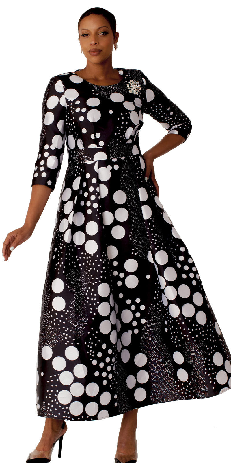 church maxi dresses Tally Taylor Church Dress 4497-Black/White Dots