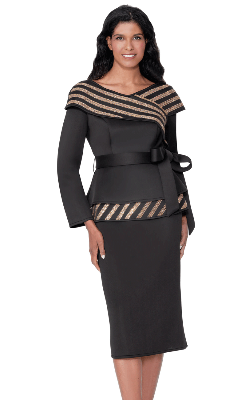 Black And Gold Women Church Suit 600672-Black/Gold