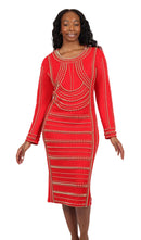 Special Occasion Church Dress 9086C-Red/Gold