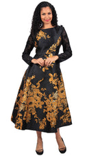 Diana Couture Church Dress 8663C-Black/Gold - Church Suits For Less