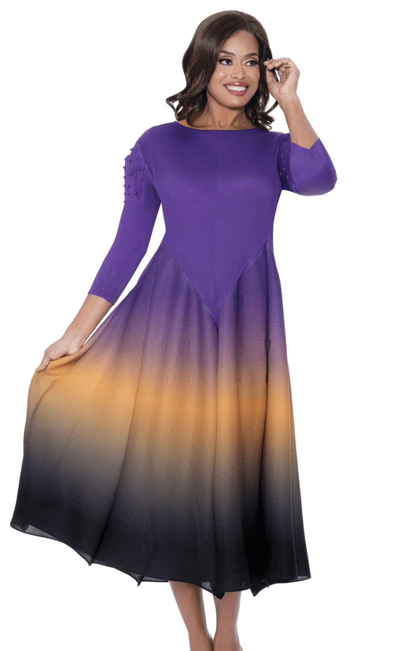 Divine Casual Dress 1831-Purple/Gold