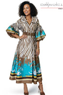 Donna Vinci Church Dress 12248-White/Coffee/Turquoise