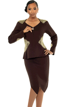 Donna Vinci Knit Skirt Suit  13453-Brown/Gold