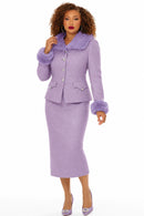 Donna Vinci Sirt Suit Lilac with Faux Fur and Rhinestone Details