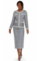 Donna Vinci Silver Skirt Suit