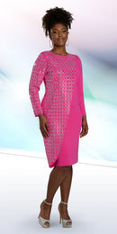 Donna Vinci Church Knit Dress 13439-Hot Pink - Church Suits For Less