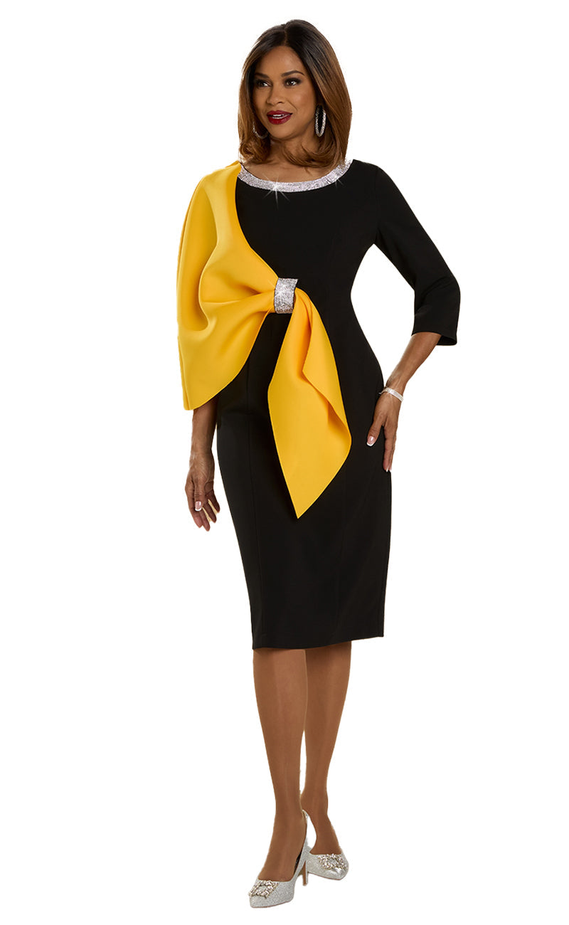 Donna Vinci Church Dress 12146-Black/Yellow - Church Suits For Less