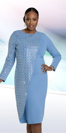 Donna Vinci Church Knit Dress 13439-Sky Blue - Church Suits For Less