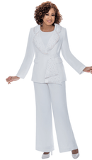 Dorinda Clark Cole Pant Suit 309093C-White - Church Suits For Less