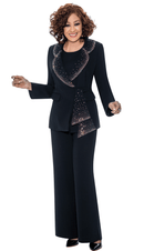 Dorinda Clark Cole Pant Suit 309093C-Black - Church Suits For Less