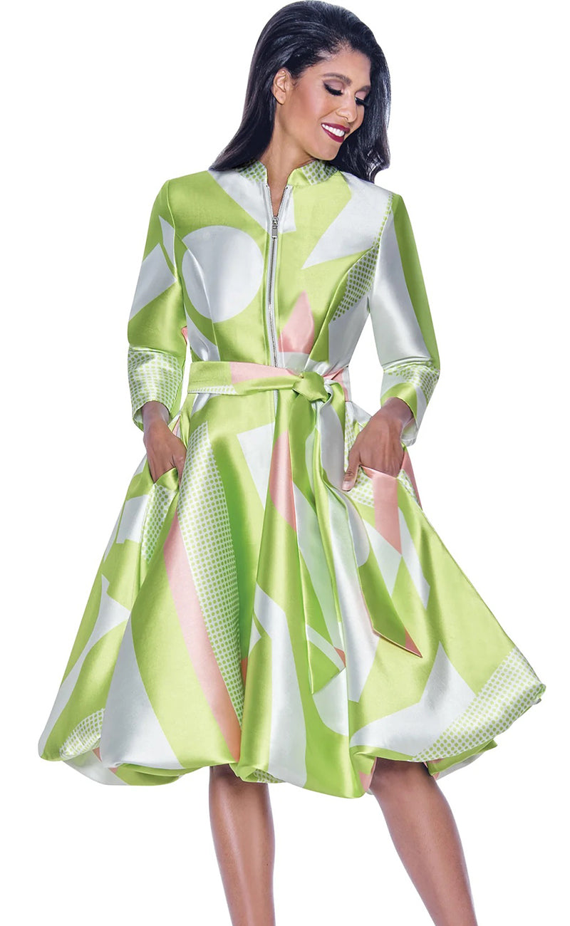 Church Dress By Nubiano 12251-Pink/Lime - Church Suits For Less