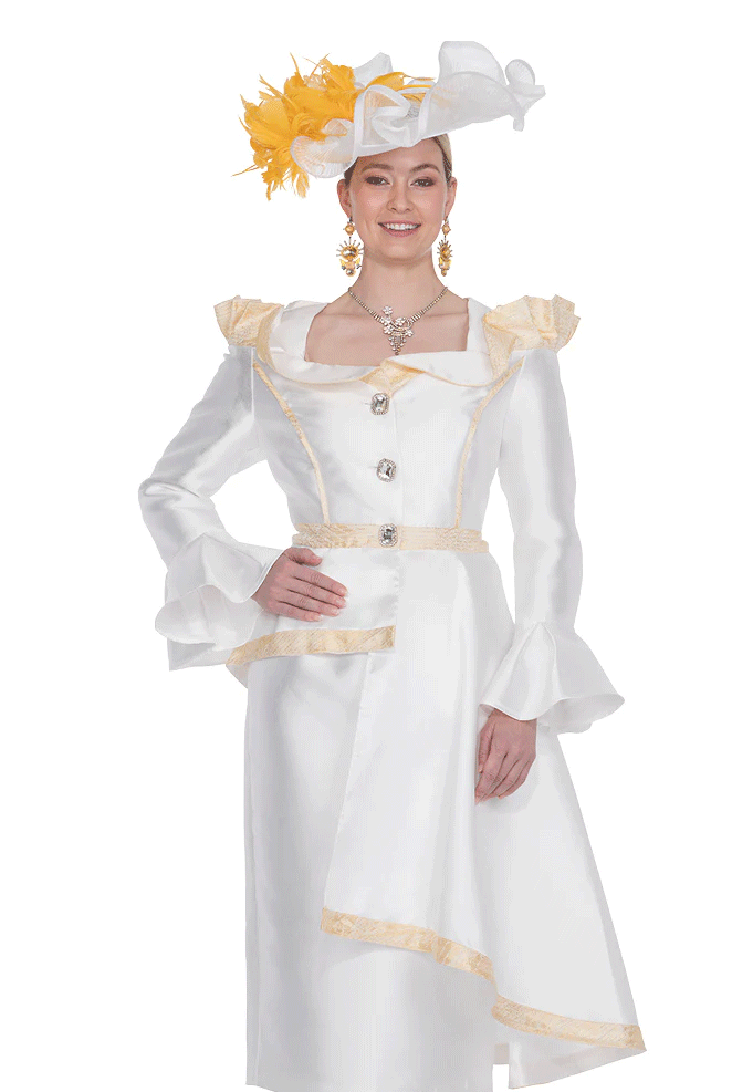 Elite Champagne Church Suit 5885C-White/Gold