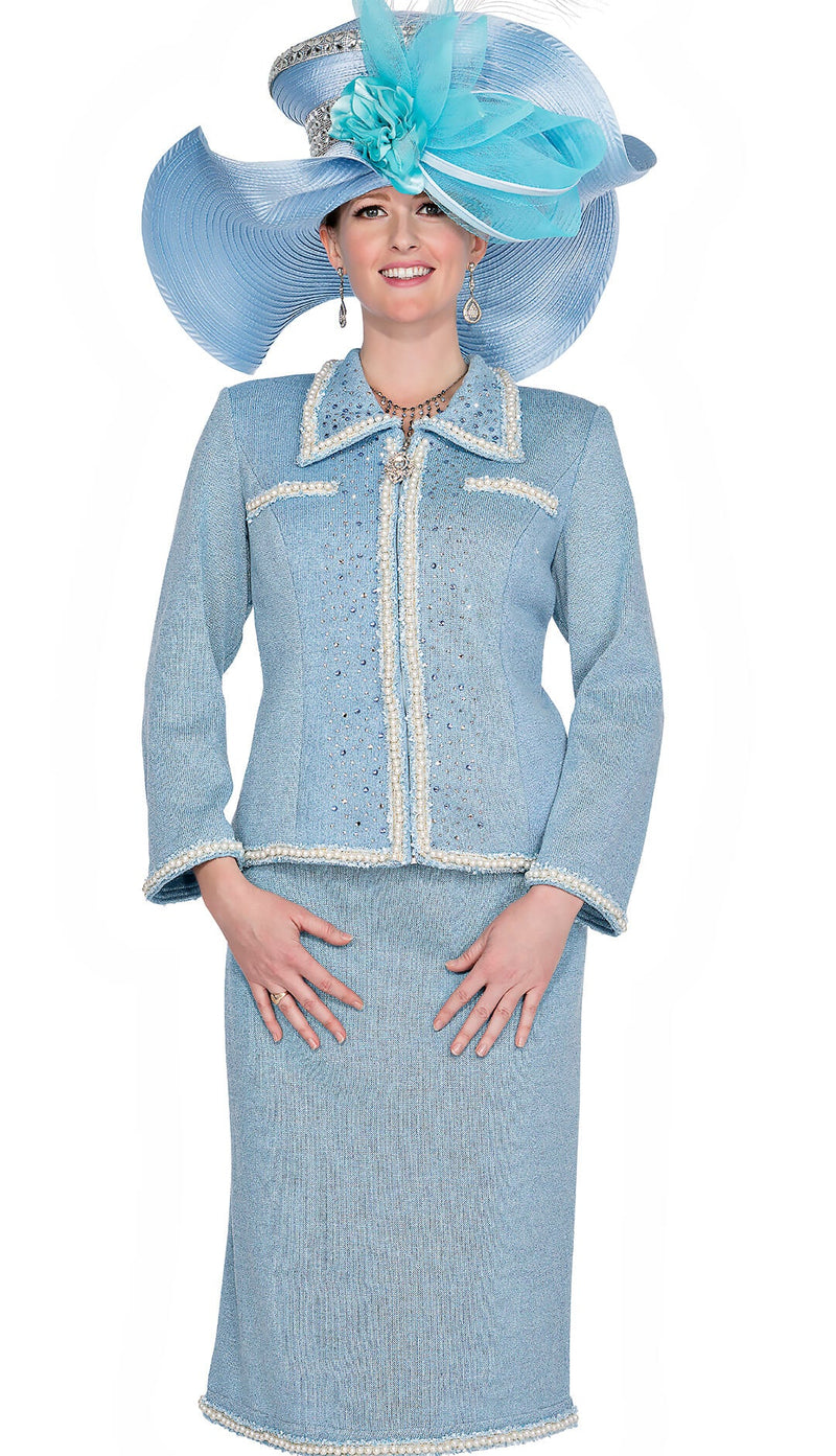 Elite Champagne Church Suit 5965-Light Blue - Church Suits For Less