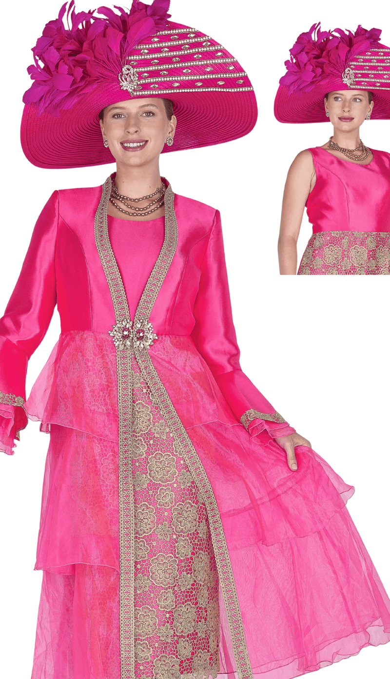 Elite Champagne Church Dress 6153-Fuchsia/Gold