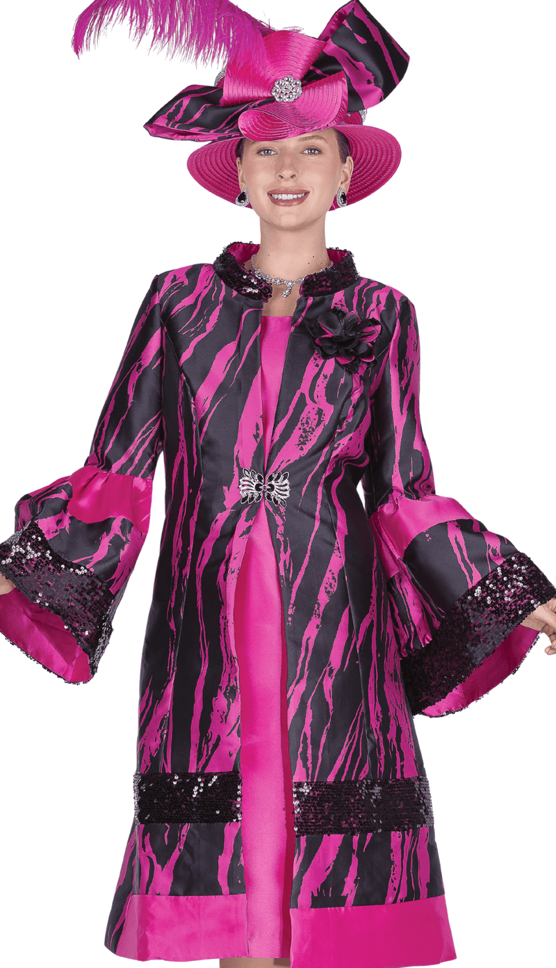 Elite Champagne Church Dress 6170-Fuchsia/black