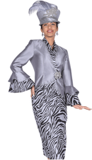 Elite Champagne Church Suit 6156-Silver/Black