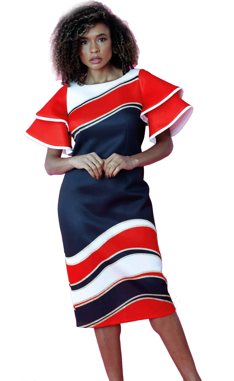 For Her Women Dress 82088C-Red/Navy