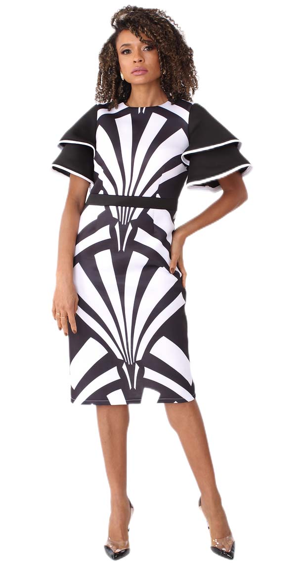 For Her Women Dress 82063-Black/White - Church Suits For Less