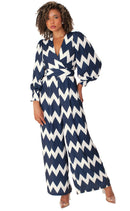 For Her Women Jump Suit 81990C-Navy/White - Church Suits For Less