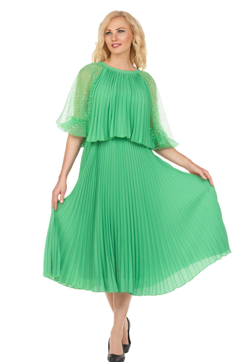 kelly green pleated dress Giovanna DP2456-Green Brand Value:PETA-Approved Vegan