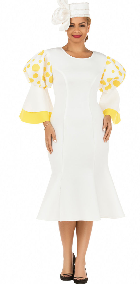 Giovanna Dress DP2402-Off-White/Yellow