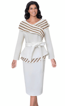 Black And Gold Women Church Suit 600672-Ivory/Gold