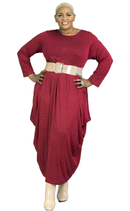 Kara Chic Knit Dress CHH18028LS-Burgundy