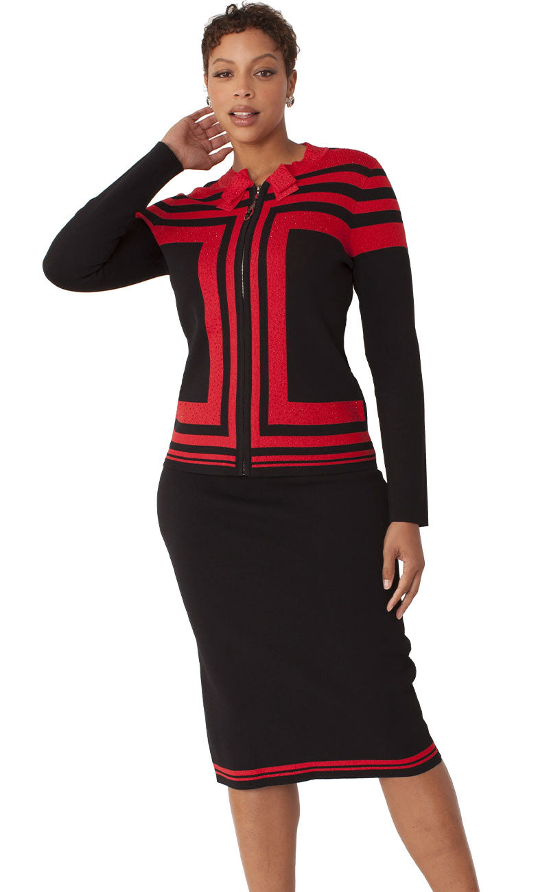 Kayla Knit Suit 5324-Red/Black