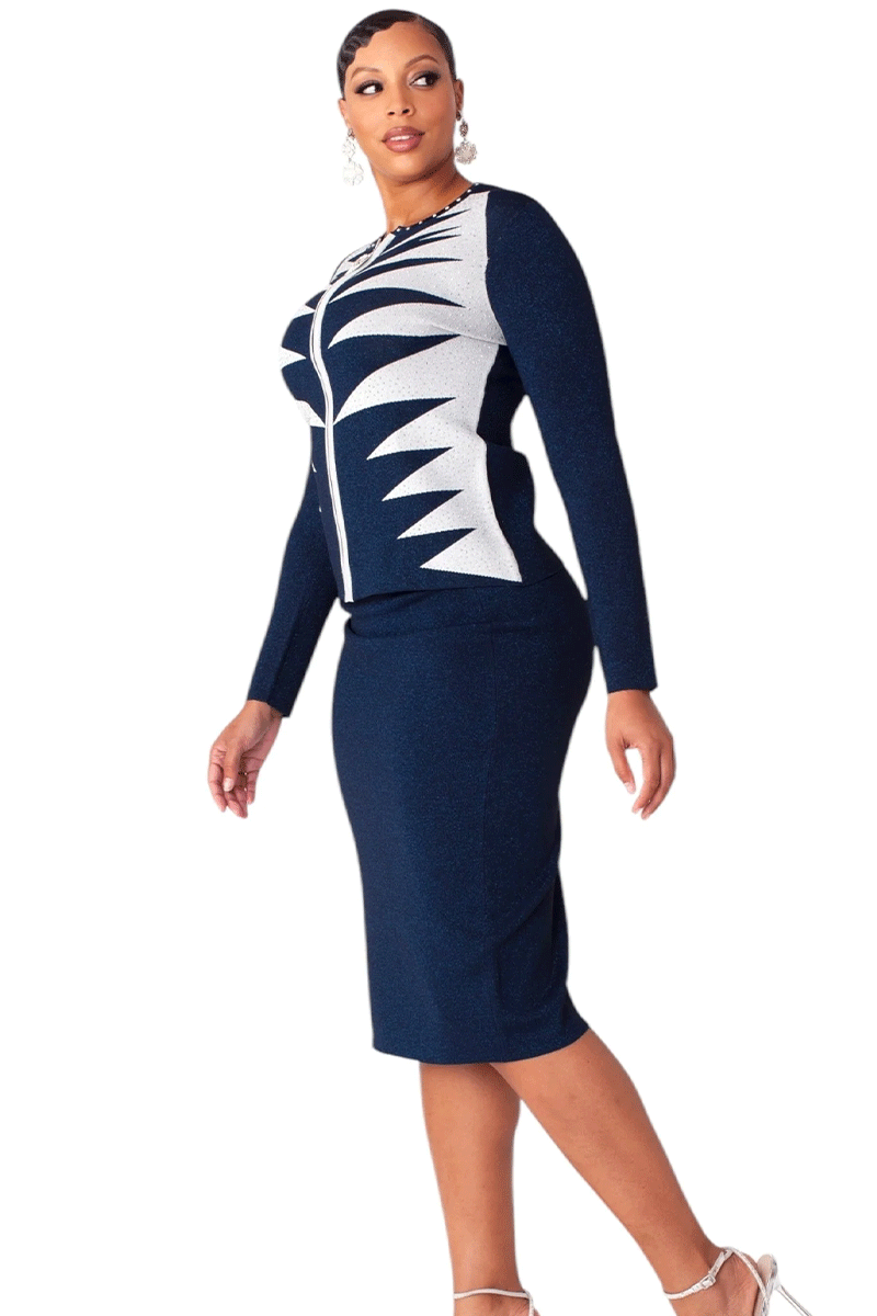 Kayla Knit Suit 5362-Navy/Silver
