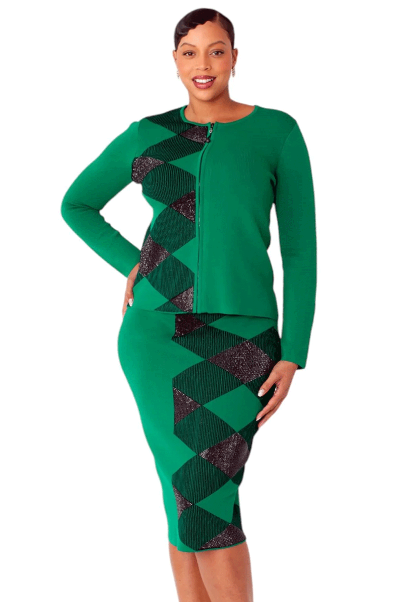 Kayla Knit Suit 5365-Emerald/Black Kayla Knit Suit 5365-Emerald/Black