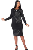 Kayla Knit Skirt Suit 5345-Black/Silver