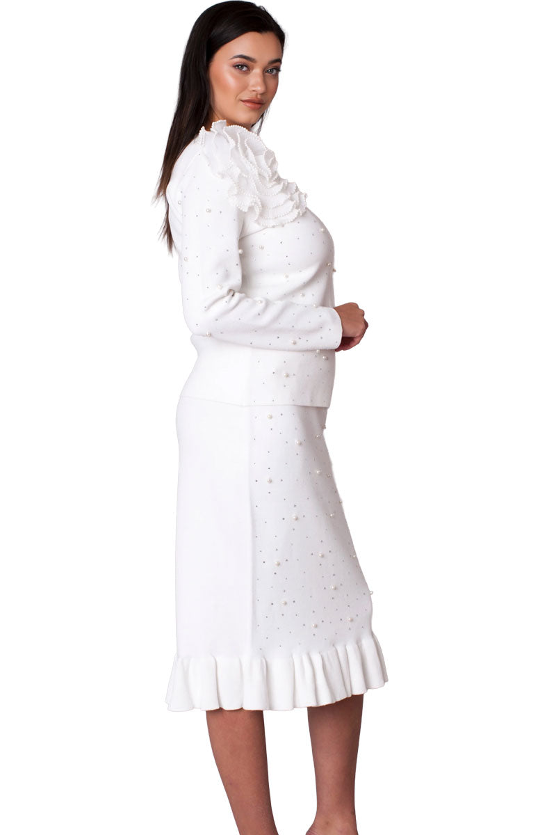 knit dress skirt suit Kayla 5393-White islamic bridal