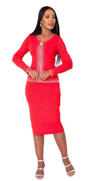 Kayla Knit Skirt Suit 5394-Red