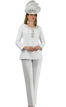 Lily And Taylor Pant Suit 4791-White - Church Suits For Less