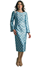 Lily And Taylor Dress 4816-Steel Blue/White - Church Suits For Less