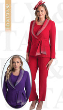 Lily And Taylor Pant Suit 4373-Red - Church Suits For Less