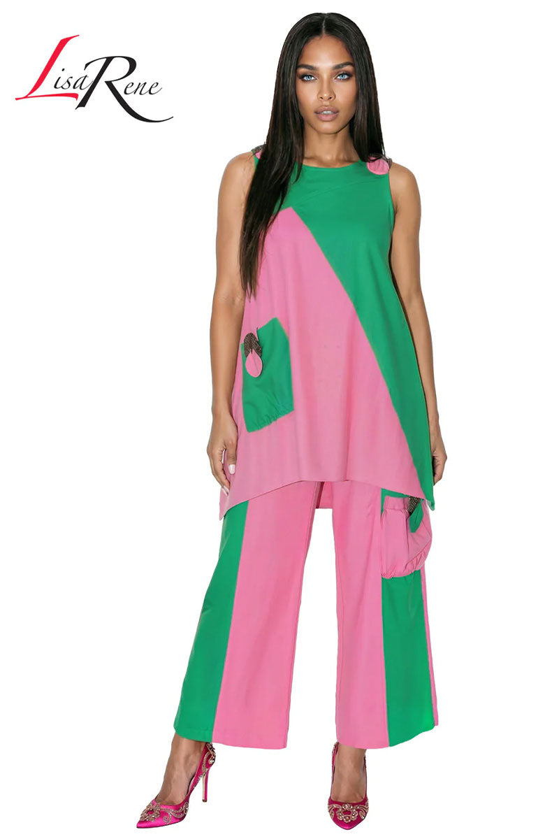 Shop Lisa Rene By Donna Vinci 3389-Pink/Green - Elegant Two-Piece Set ...