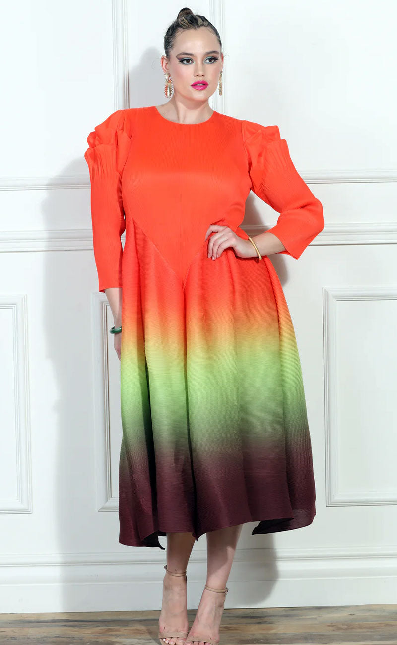 Luxe Moda Dress LM401-Orange/Multi