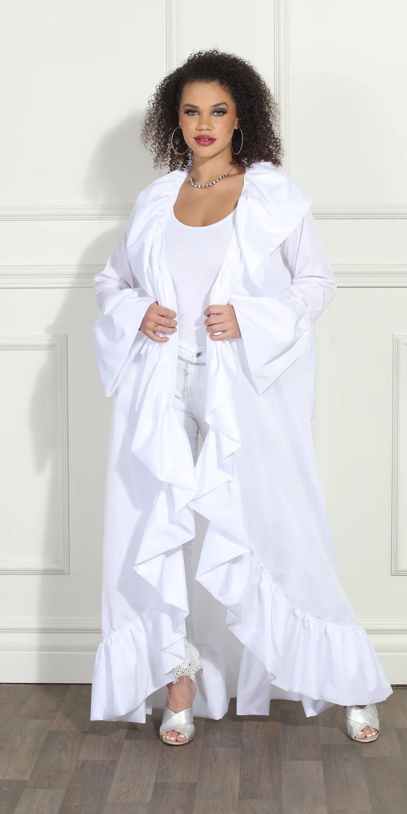 Luxe Moda Ruffle Trim Duster LM282 - Church Suits For Less