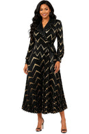 For Her By Tally Taylor Chevron Pleated Dress – 83458-Black