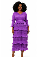 Tiered Fringe Pleated Midi Dress 83011