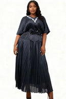 Pleated Floral Waist Maxi Dress 83021-Black