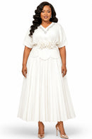 Pleated Floral Waist Maxi Dress 83021-White