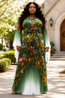 Pleated Maxi Dress with Statement Waist 83002-Emerald