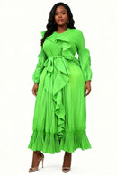 Ruffle Pleated Midi Dress 83014-Green