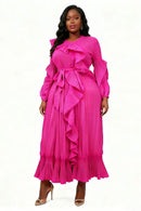 Ruffle Pleated Midi Dress 83014-Raspberry