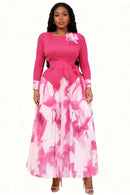 Elegant Floral Pleated Skirt Set 83013-Pink/White